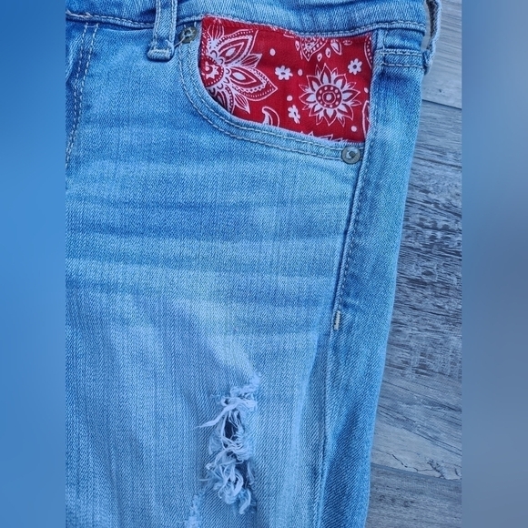 Abercrombie Y2K Bandana Patch Sequin Hem Jeans Upcycled - Picture 5 of 10
